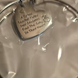 Dance Teacher Heart Charm Bangle Bracelet- Silver Tone NWT